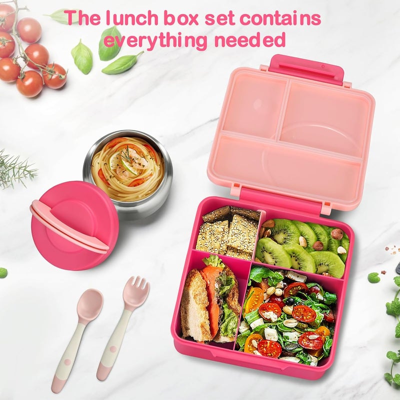 Howeemo Bento Lunch Box Set for Kids with 8oz Soup Thermo, Leak-Proof Lunch Containers with 4 Compartment, Kids Thermo Hot Food Jar and Insulated Lunch Bag for Kid to School-Pink - Image 3